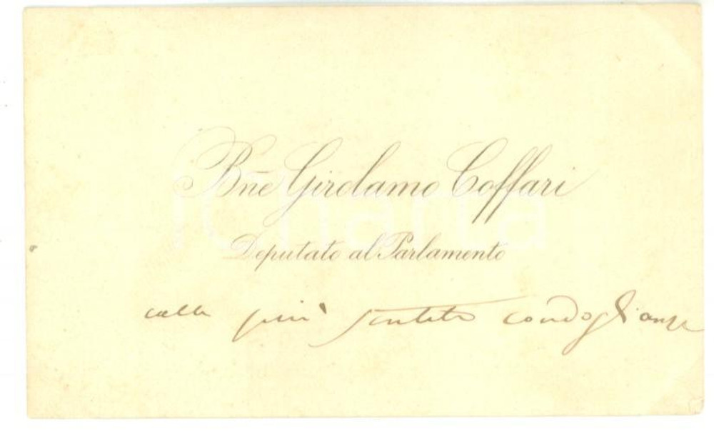 1890 ca ROMA Biglietto da visita del deputato Girolamo COFFARI - Autografo