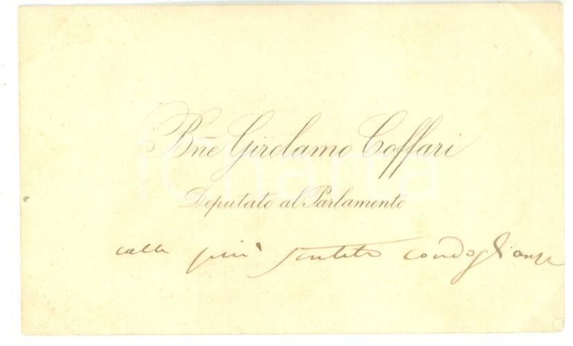 Autografo originale 1890 ca ROMA Biglietto da visita del deputato Girolamo COFFARI  Autografo 1