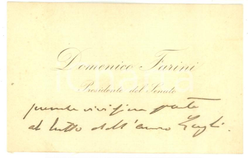 Autografo originale 1890 ca ROMA Biglietto on. Domenico FARINI presidente del Senato  Autografo 1