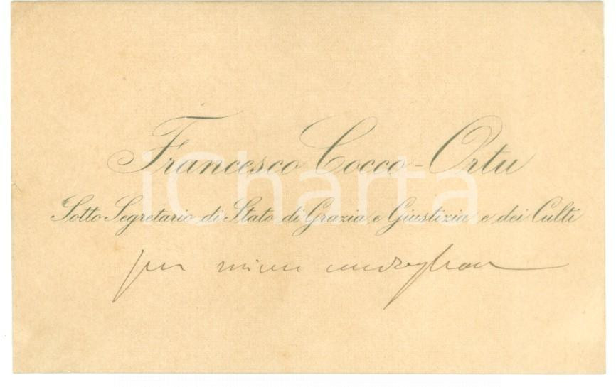 Autografo originale 1890 ca ROMA Condoglianze sottosegretario Francesco COCCO ORTU Autografo 1