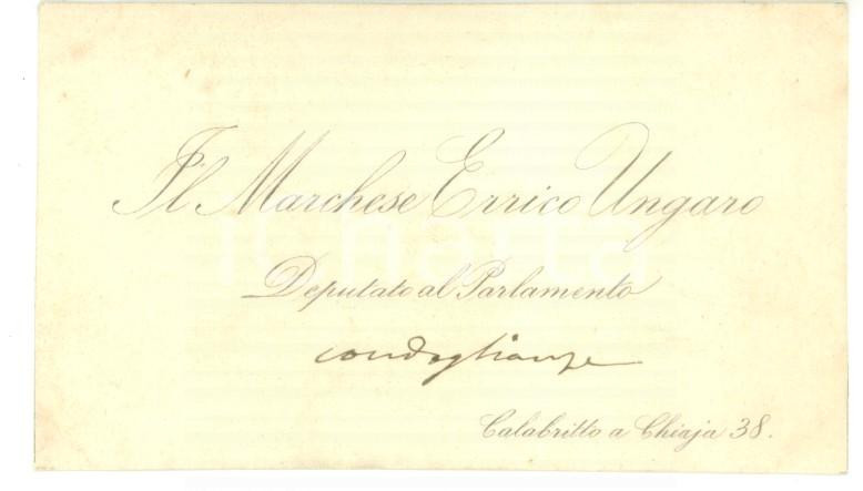 Autografo originale 1890 ca NAPOLI Condoglianze on. Errico UNGARO  Biglietto da visita autografo 1