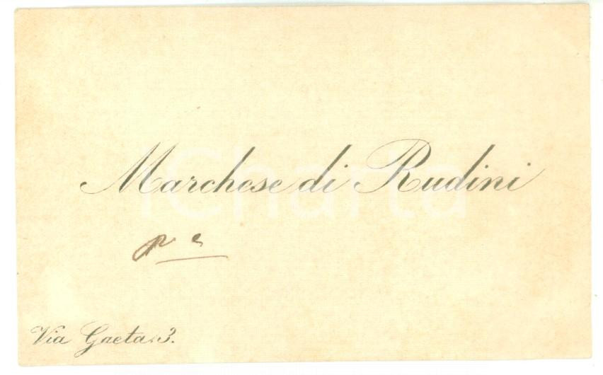 Autografo originale 1890 ca ROMA Biglietto da visita marchese Antonio STARRABBA DI RUDINI Autografo 1