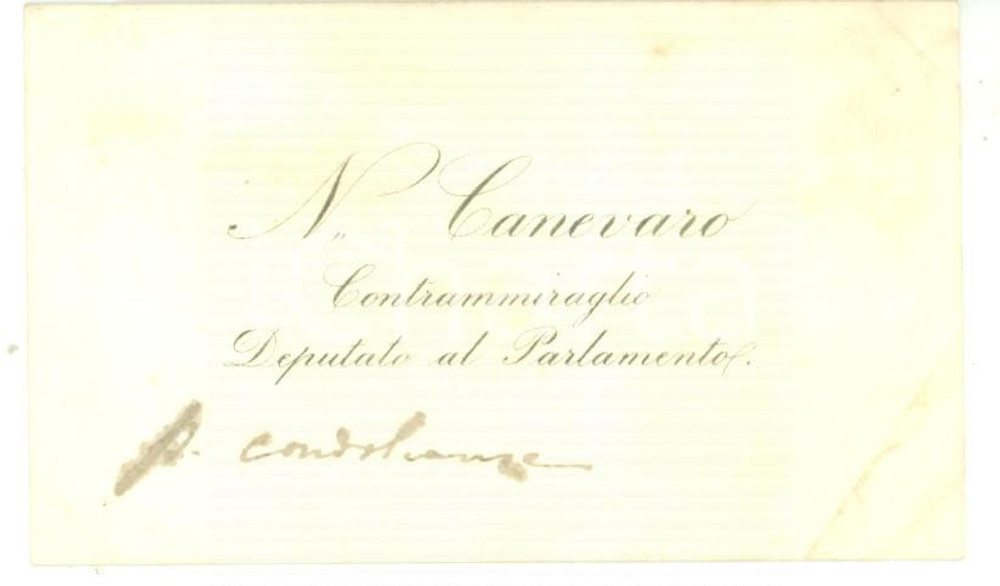 Autografo originale 1890 ca ROMA Biglietto da visita on. Felice Napoleone CANEVARO Autografo 1