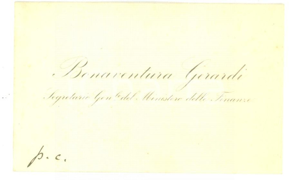 1890 ca ROMA Biglietto da visita del segretario Bonaventura GERARDI - Autografo