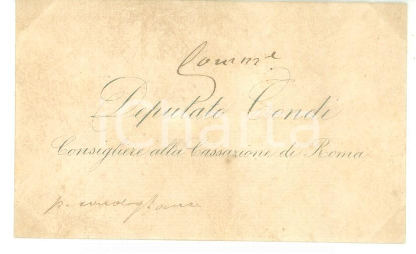 Autografo originale 1890 ca ROMA Condoglianze del consigliere Nicola TONDI  Biglietto autografo 1