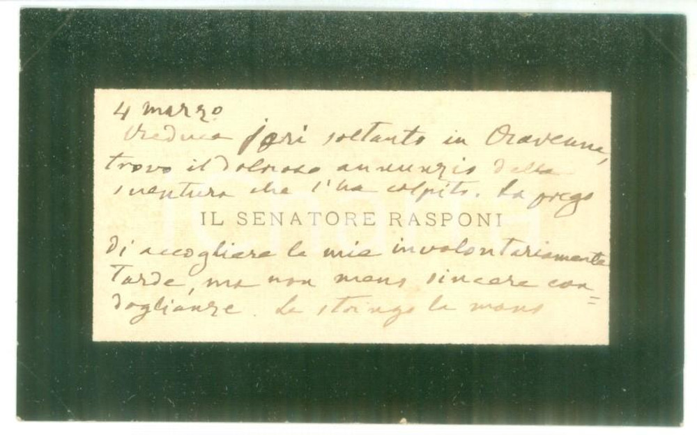 1890 ca RAVENNA Condoglianze senatore Achille RASPONI - Biglietto autografo