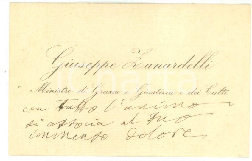Autografo originale 1890 ca ROMA Biglietto Giuseppe ZANARDELLI ministro della Giustizia AUTOGRAFO 1