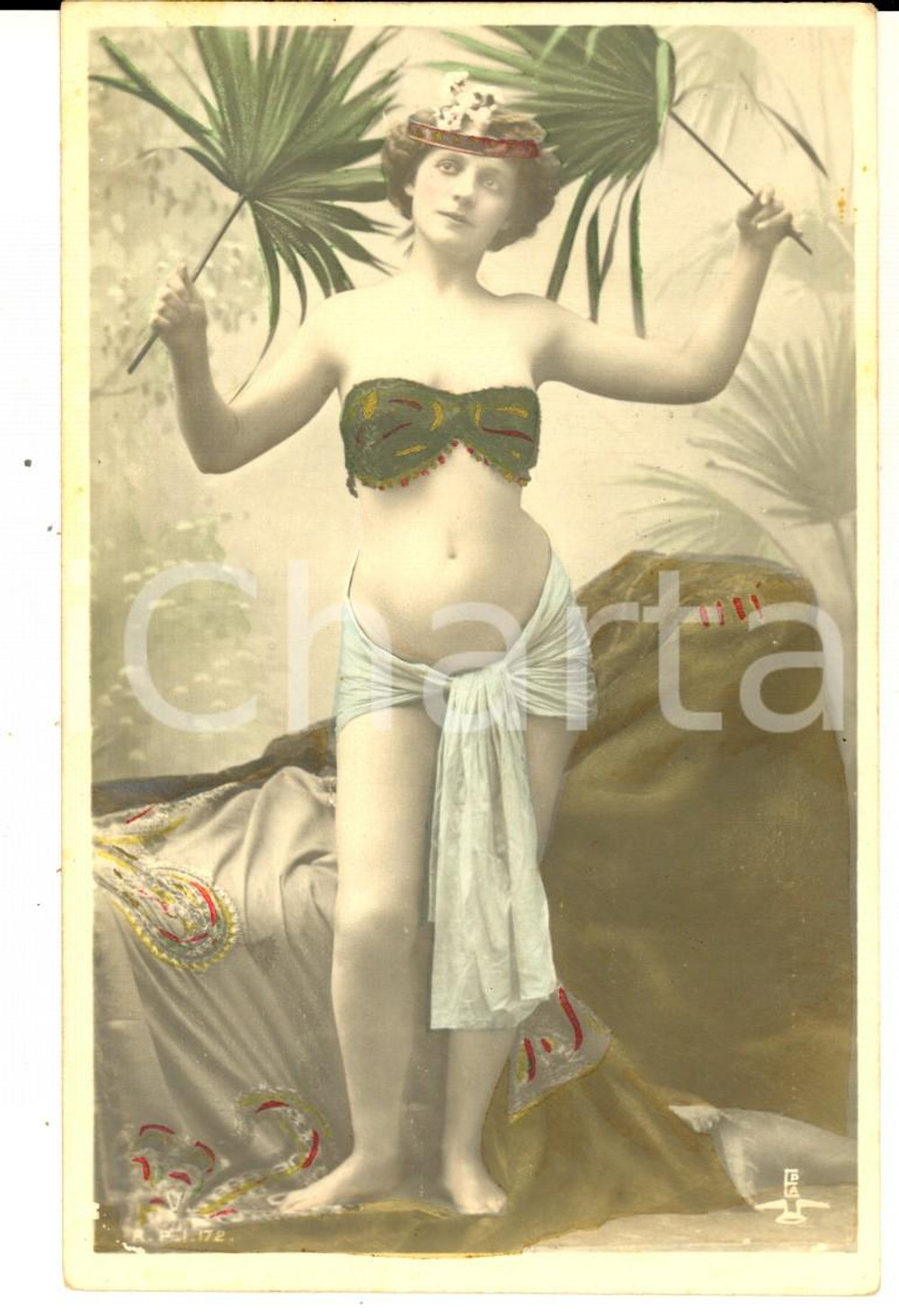 Cartolina originale da collezione 1900 ca TEATRO Ritratto attrice in costume esotico  Cartolina VINTAGE colorata 1