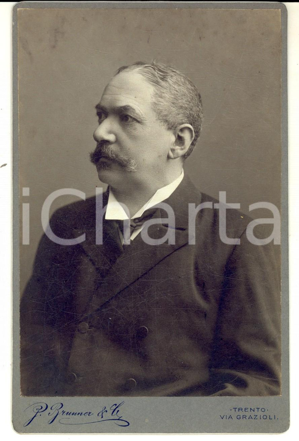 Fotografia d epoca originale 1910 ca TRENTO Ritratto maschile di profilo  Foto Giuseppe BRUNNER 11x16 1