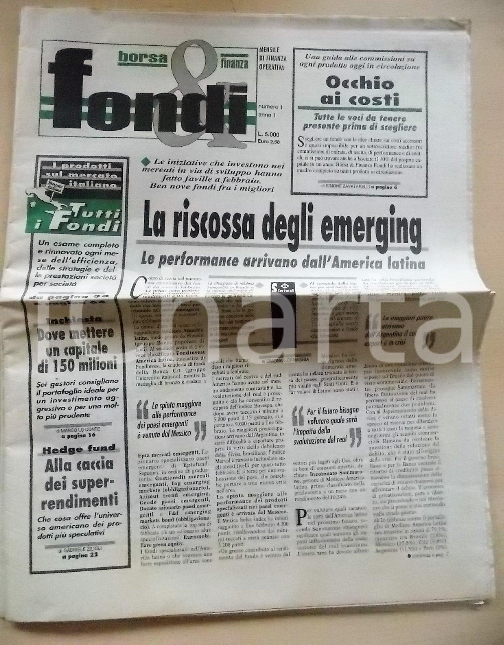Giornale, rivista storica 1999 BORSA & FINANZA  FONDI Riscossa emerging  Mensile finanza anno I nÂ°1 1
