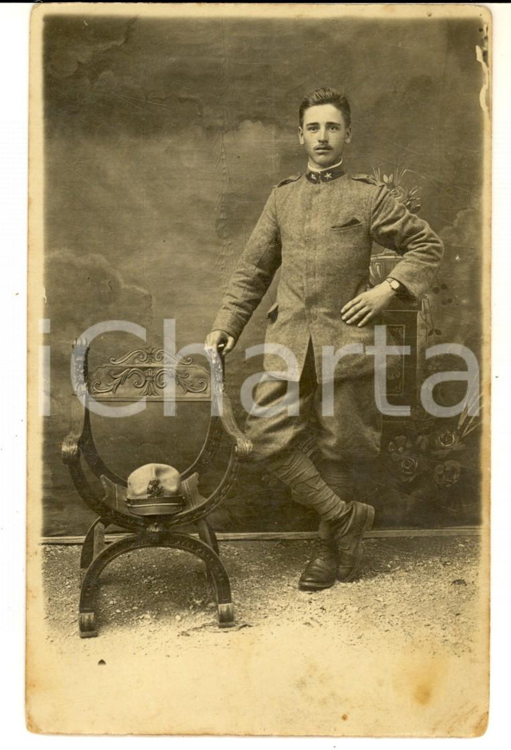Fotografia d epoca originale 1915 ca WW1 REGIO ESERCITO Ufficiale 9Â° Reggimento Artiglieria  Foto cartolina 1