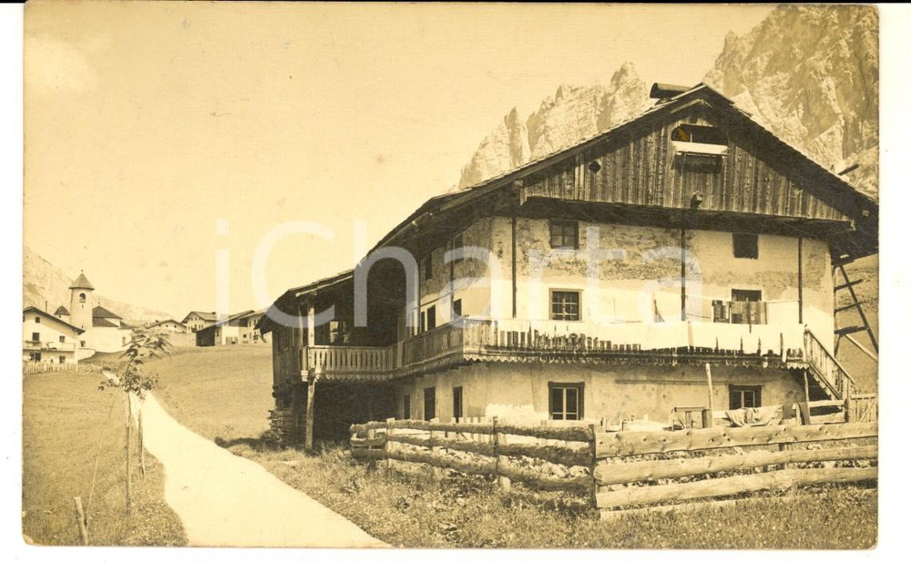 Fotografia d epoca originale 1920 ca CORTINA D AMPEZZO Veduta frazione MAJON con il castello  Foto cartolina 1