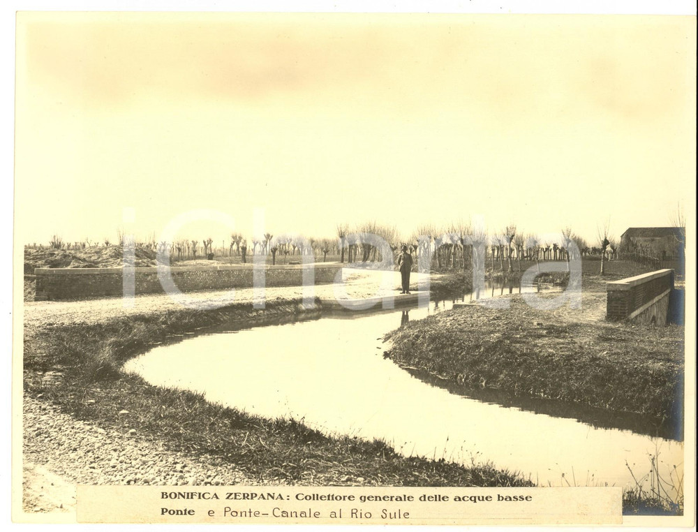 Fotografia d epoca originale 1930 ca VERONA  BONIFICA ZERPANA Collettore acque  Ponte al Rio SULE Foto 1