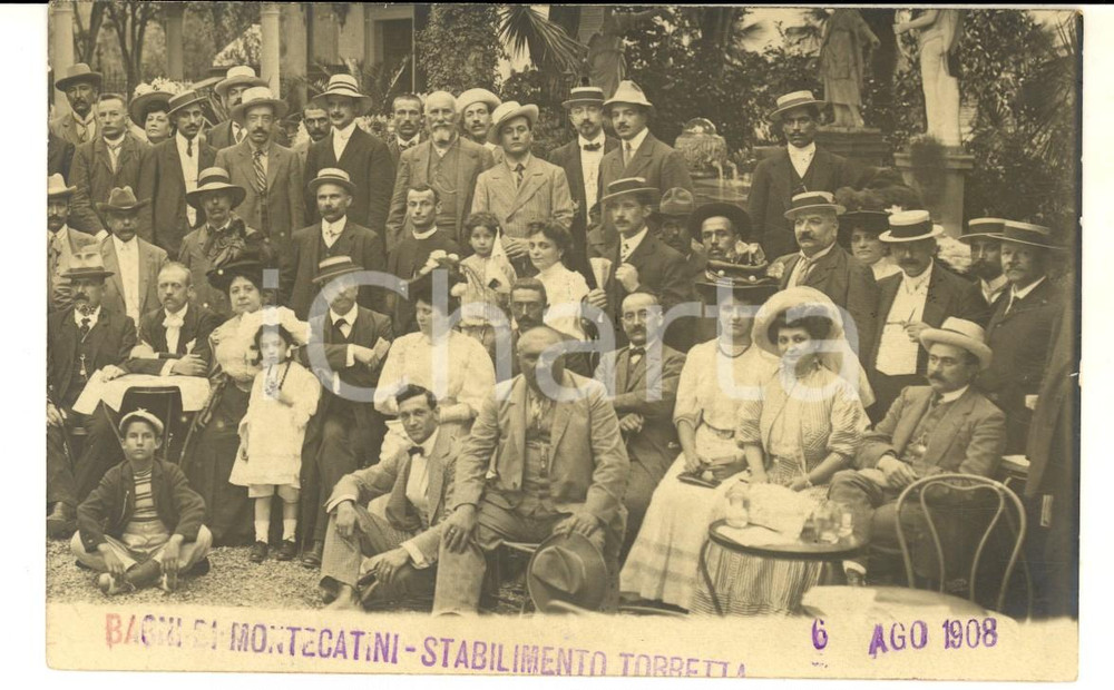 Fotografia d epoca originale 1908 MONTECATINI TERME Villeggianti allo stabilimento TORRETTA Foto GOIORANI 1
