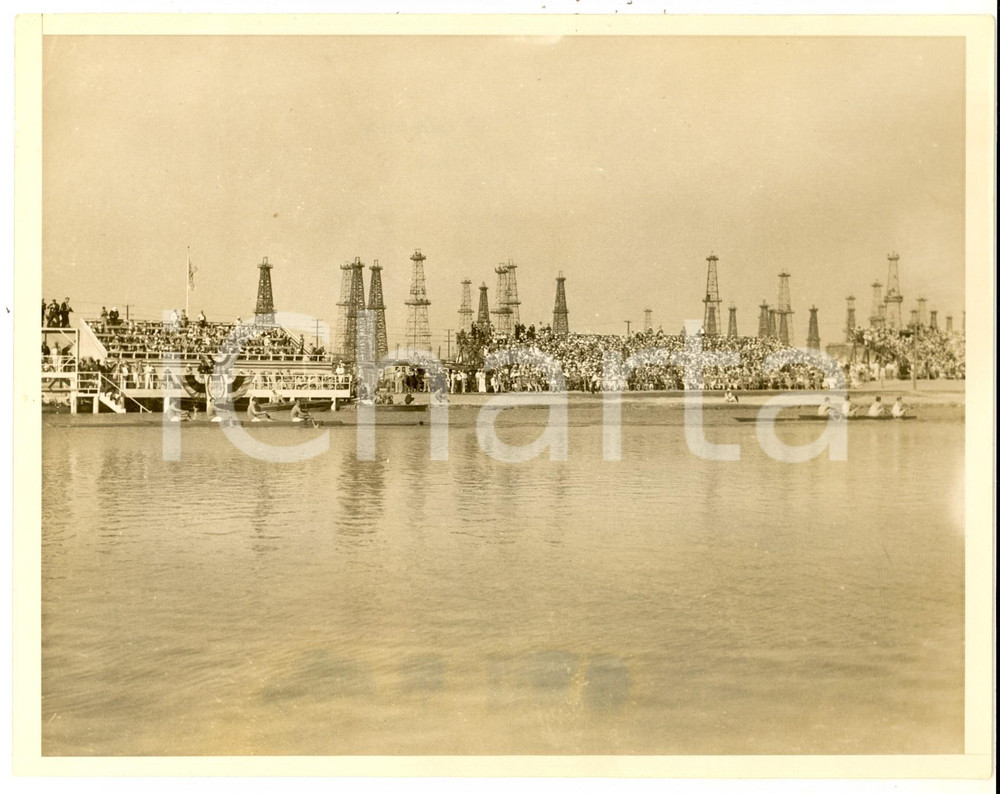 Fotografia d epoca originale 1932 LONG BEACH Olympic Games Rowing Events  Winners Italy and Canada Photo 1