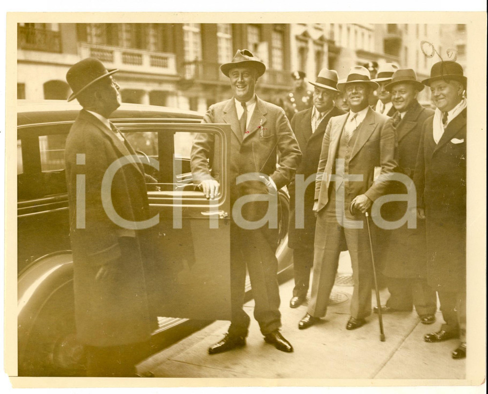 Fotografia d epoca originale 1933 NEW YORK Franklin ROOSEVELT in arrivo alla propria casa Foto 24x18 1