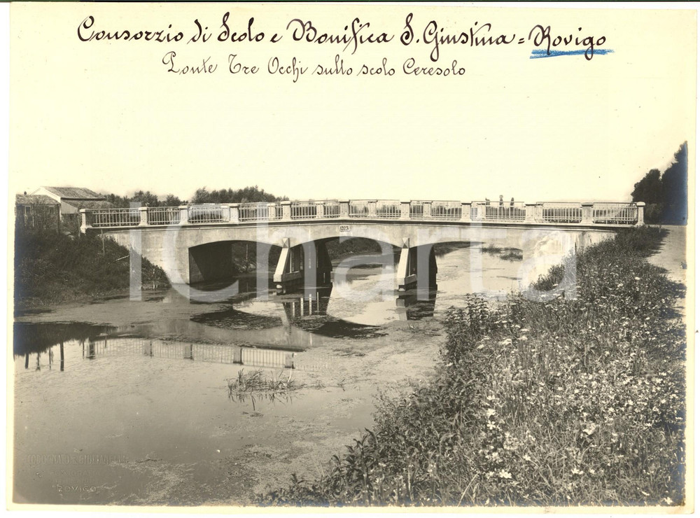 Fotografia d epoca originale 1930 ca ROVIGO Bonifica SANTA GIUSTINA  Ponte TRE OCCHI Scolo CERESOLO Foto 1