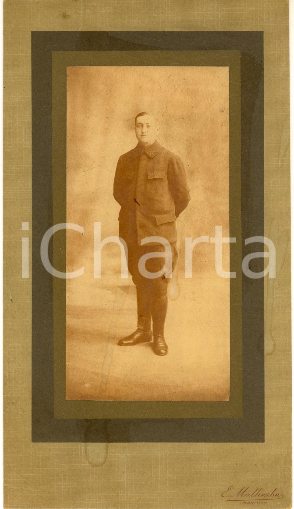 Fotografia d epoca originale 1915 ca CHANTILLY ARMEE FRANCAISE Officier 14e rgt  Photo E. MALHERBE 14x23 1