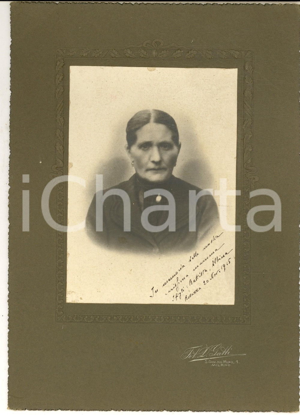 Fotografia d epoca originale 1915 ROSAZZA Ritratto di anziana donna  Foto D. GATTI  MILANO 18x24 cm 1