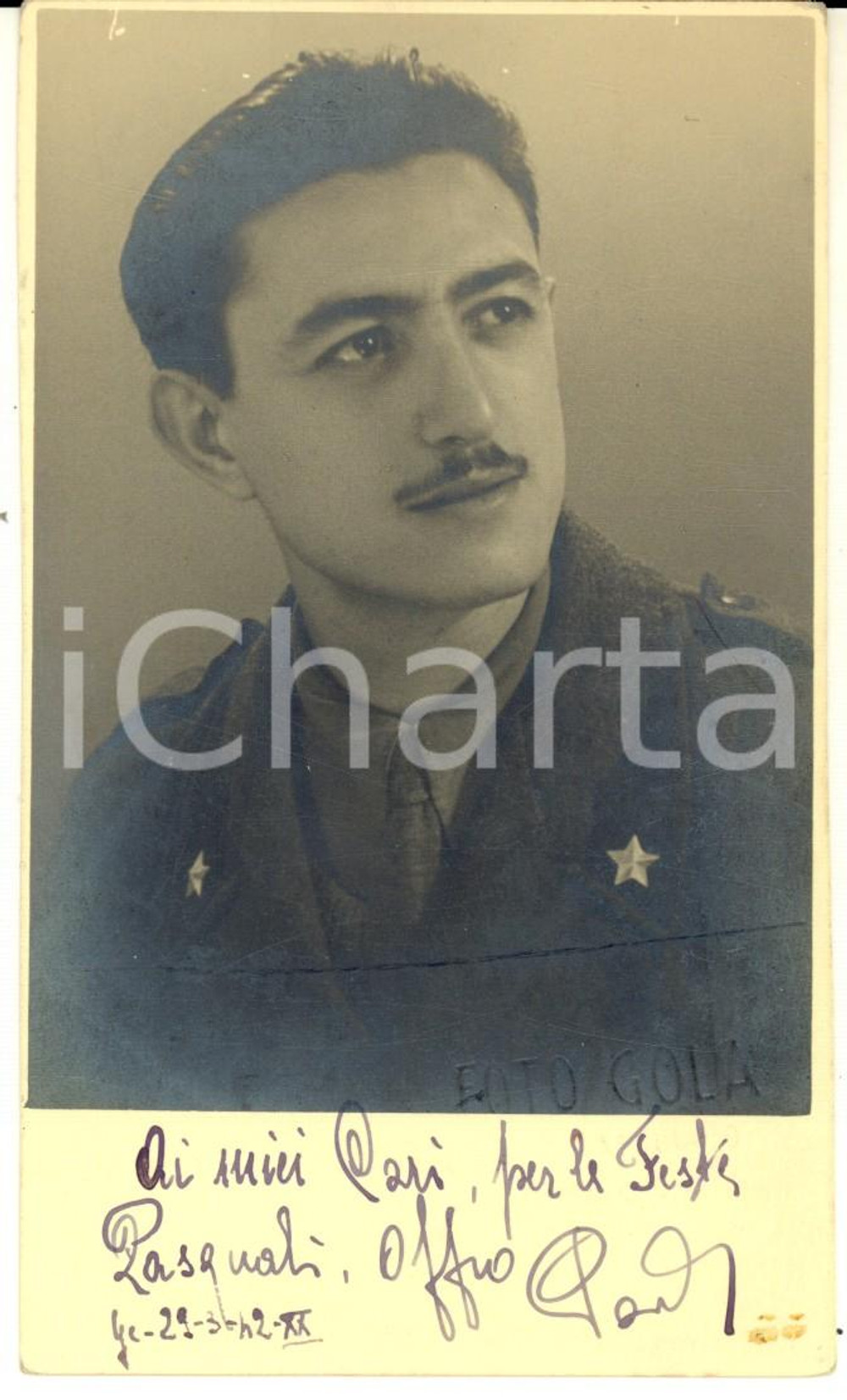 Fotografia d epoca originale 1942 WW2 GENOVA Ritratto di ufficiale con dedica  Foto cartolina GOLA 1