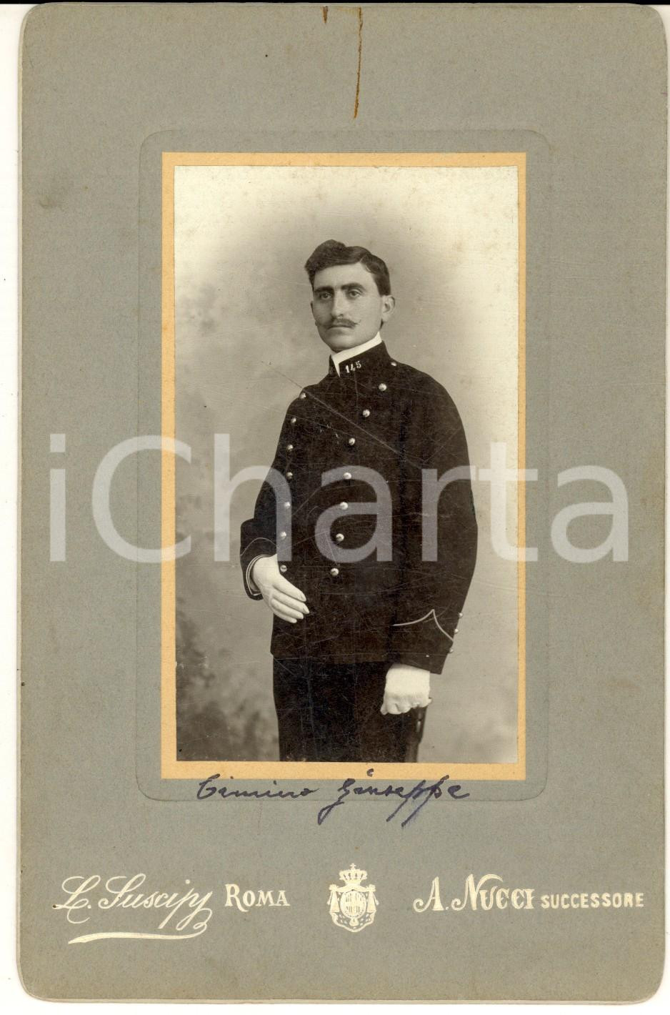 Fotografia d epoca originale 1907 ROMA Ritratto dell ufficiale Giuseppe CIMINO Foto Lorenzo SUSCIPJ 12x18 cm 1