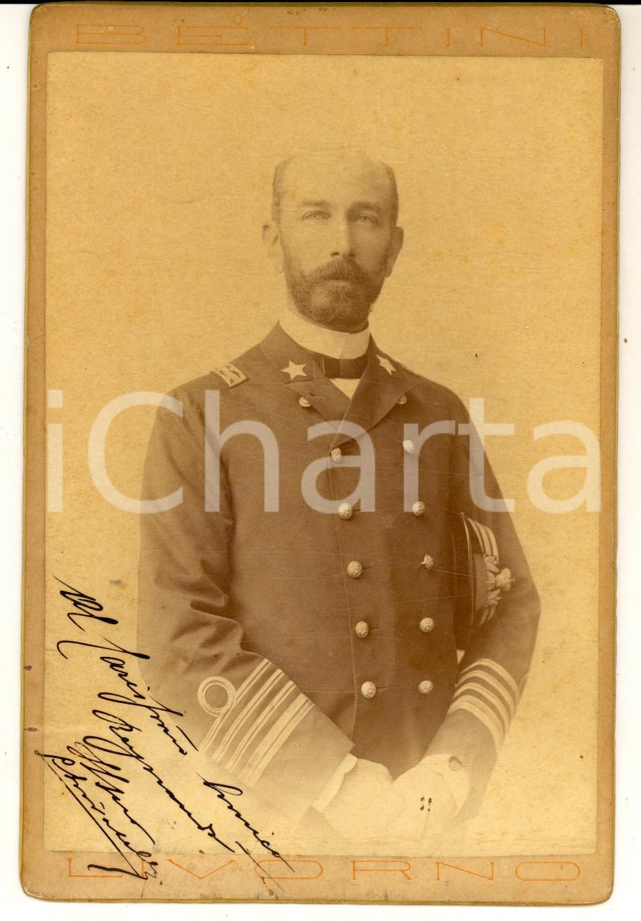 Fotografia d epoca originale 1890 ca LIVORNO ACCADEMIA NAVALE Ritratto di ufficiale  Foto BETTINI 11x17 cm 1