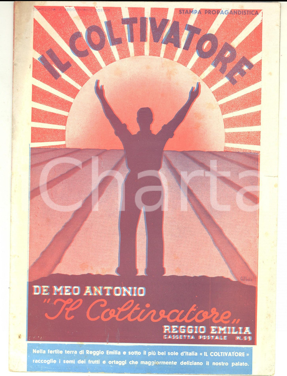 Materiale pubblicitario d’epoca 1939 REGGIO EMILIA Ditta Antonio DE MEO Il coltivatore  Listino ILLUSTRATO 1