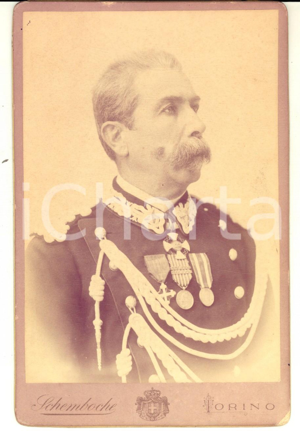 Fotografia d epoca originale 1880 ca TORINO REGIO ESERCITO Ritratto di alto ufficiale decorato  SCHEMBOCHE 1