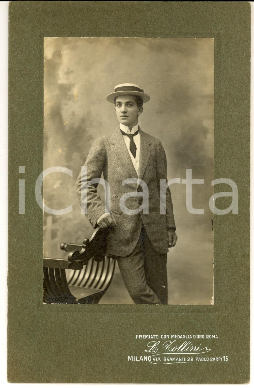 Fotografia d epoca originale 1911 MILANO Ritratto del giovane Leopoldo BIELLI Foto TOLLINI via Paolo SARPI 1