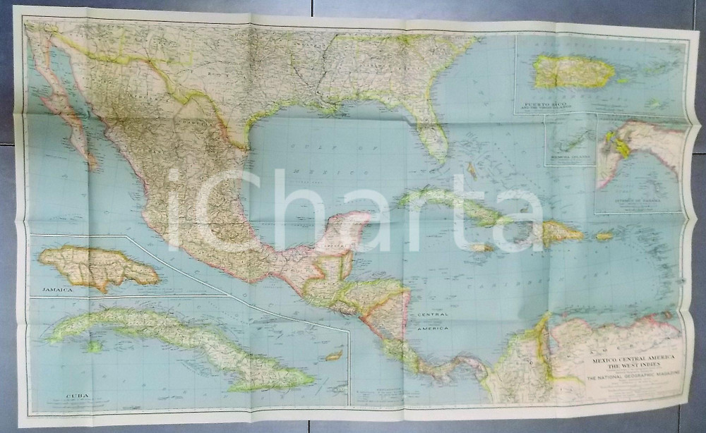 Mappa, planimetria storica 1934 MEXICO, CENTRAL AMERICA and WEST INDIES Mappa National Geographic 100x60 1