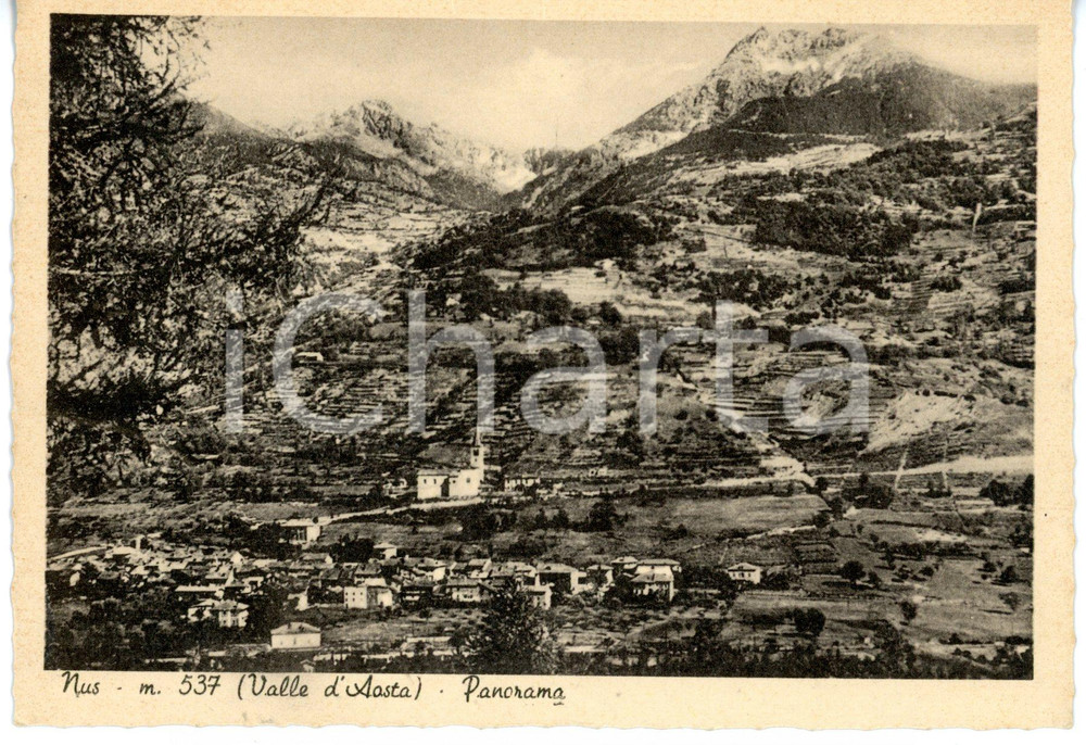 Cartolina originale da collezione 1952 NUS AOSTA Panorama con Chiesa di Sant Ilario Cartolina VINTAGE  FG VG 1