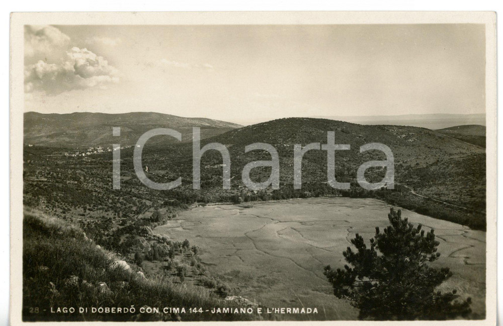 Cartolina originale da collezione 1936 LAGO DI DOBERDÃ’ Veduta del lago in secca con monte HERMADA Cartolina FP 1