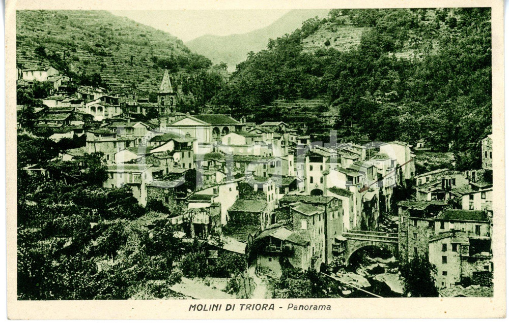 Cartolina originale da collezione 1936 MOLINI DI TRIORA IM Veduta con chiesa di SAN LORENZO MARTIRE Cartolina 1
