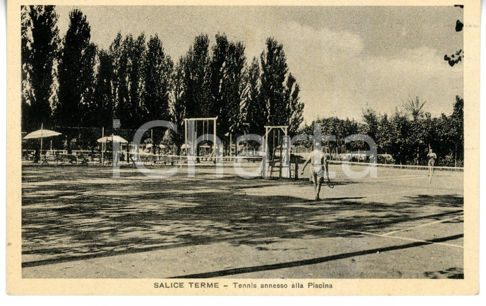 Cartolina originale da collezione 1942 SALICE TERME PV Campo da tennis Cartolina VINTAGE ANIMATA  FP VG 1
