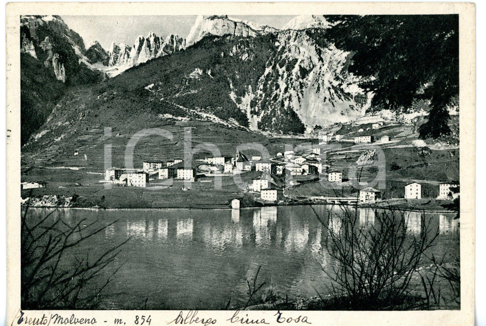 Cartolina originale da collezione 1940 LAGO DI MOLVENO TN Panorama del paese tra le montagne Cartolina VINTAGE 1