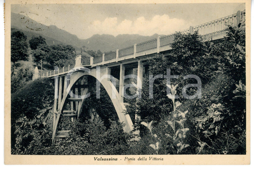 Cartolina originale da collezione 1939 CREMENO LC  VALSASSINA Veduta del PONTE DELLA VITTORIA Cartolina FG VG 1