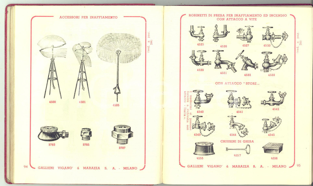 Libro, pubblicazione d epoca 1940 MILANO Ditta GALLIENI VIGANO’ & MARAZZA  Catalogo rubinetteria ILLUSTRATO 1