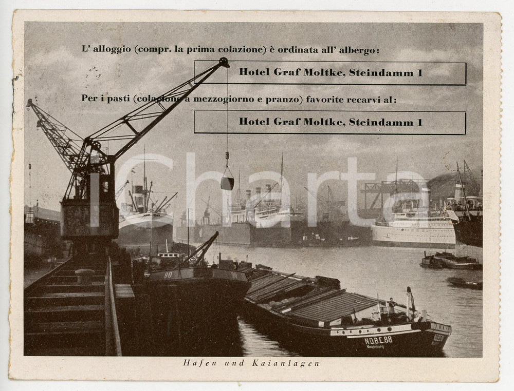 Cartolina originale da collezione 1938 AMBURGO Hotel GRAF MOLTKE  Steindamm 1  Cartolina VINTAGE FG VG 1