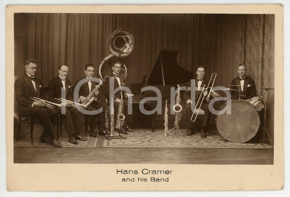 Fotografia d epoca originale 1935 ca MUSICA Hans CRAMER and his band  Foto seriale su cartoncino 15x10 1