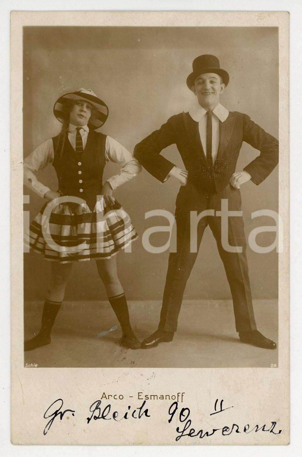 Cartolina originale da collezione 1925 RUSSIAN BALLET  ARCO ESMANOFF  DAMAGED postcard RPPC 1