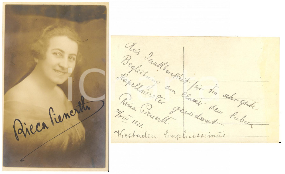 Autografo originale 1921 WIESBADEN CABARET SIMPLICISSIMUS Actress Ricca PIENERTH  Photo SIGNED RARE 1