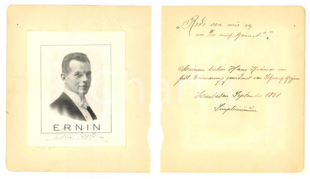 Autografo originale 1921 WIESBADEN Magician Hans ERNIN  Artist SCHORSCH REYEM  AUTOGRAPHS 1
