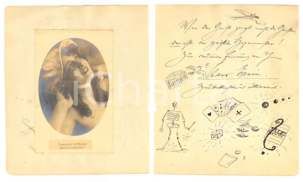 Autografo originale 1921 WIESBADEN Magician Hans ERNIN  Charlotte HUHN  AUTOGRAPH RARE 1