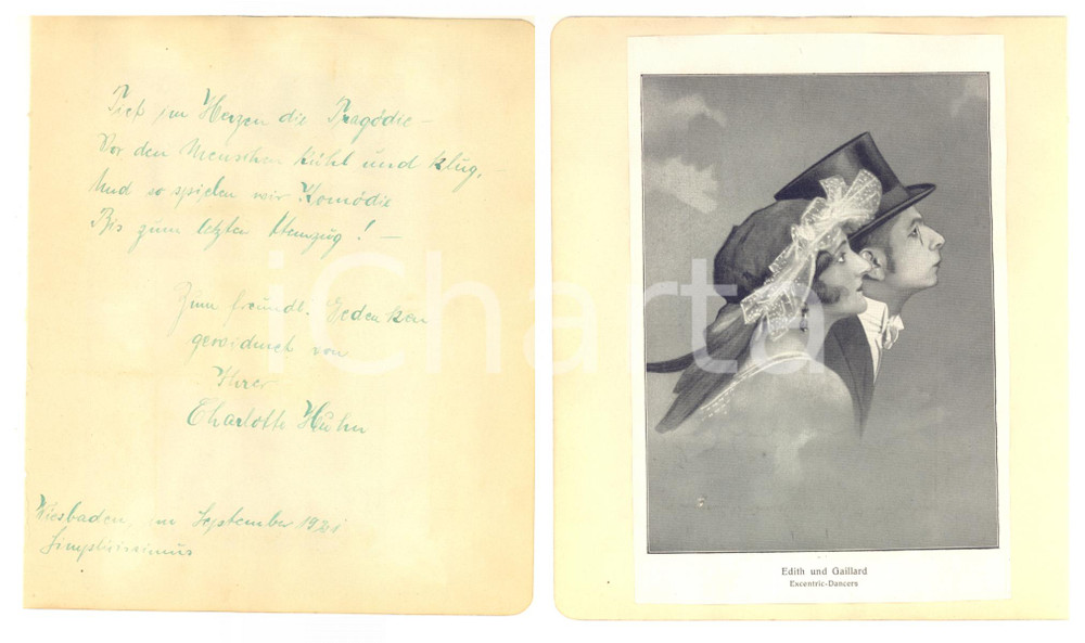 Autografo originale 1921 WIESBADEN Artist Charlotte HUHN Tauentzien Girl  AUTOGRAPH RARE 1