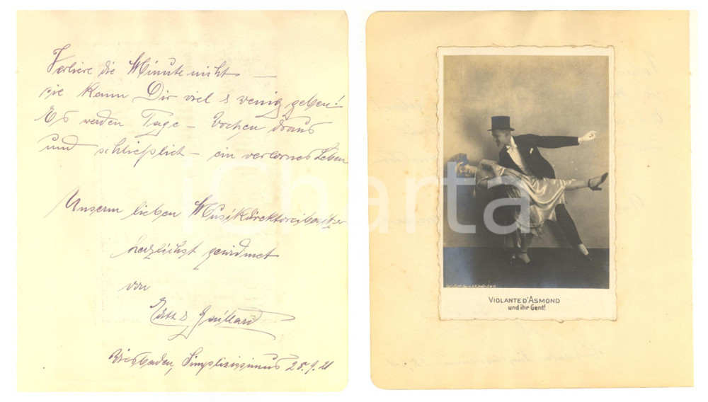 Autografo originale 1921 WIESBADEN EDITH and GAILLARD ExcentricDancers  AUTOGRAPH RARE 1