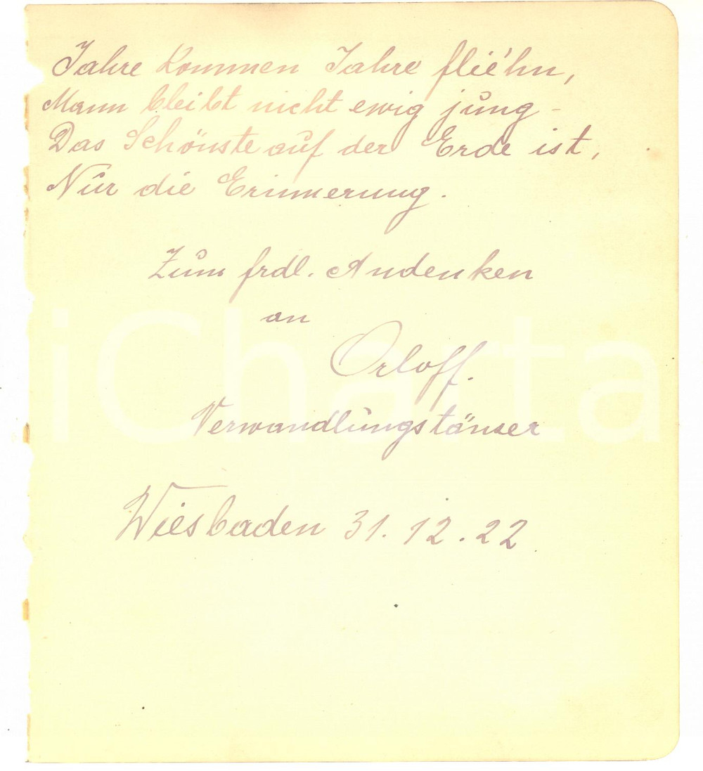 Autografo originale 1922 WIESBADEN Verwandlung tÃ¤nzer ORLOFF  AUTOGRAPH message 1