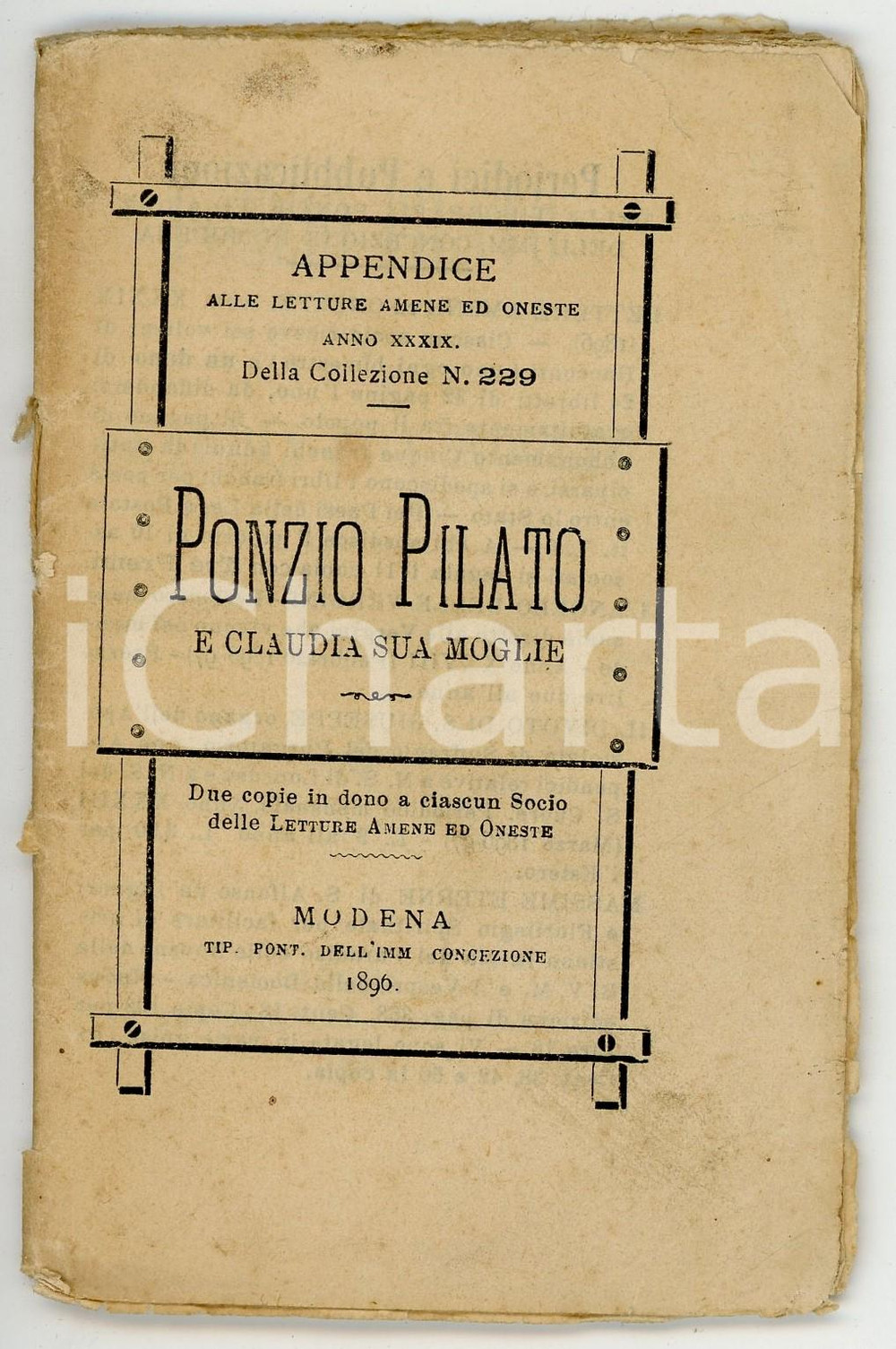 Libro, pubblicazione d epoca 1896 LETTURE AMENE E ONESTE Ponzio Pilato e Claudia sua moglie Appendice n°229 1