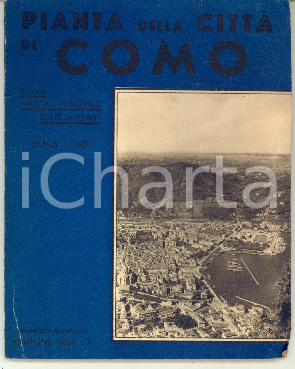 Mappa, planimetria storica 1932 AUTOMOBILE CLUB Pianta della cittÃ  di Como  Ed. DE AGOSTINI  75x59 cm 1
