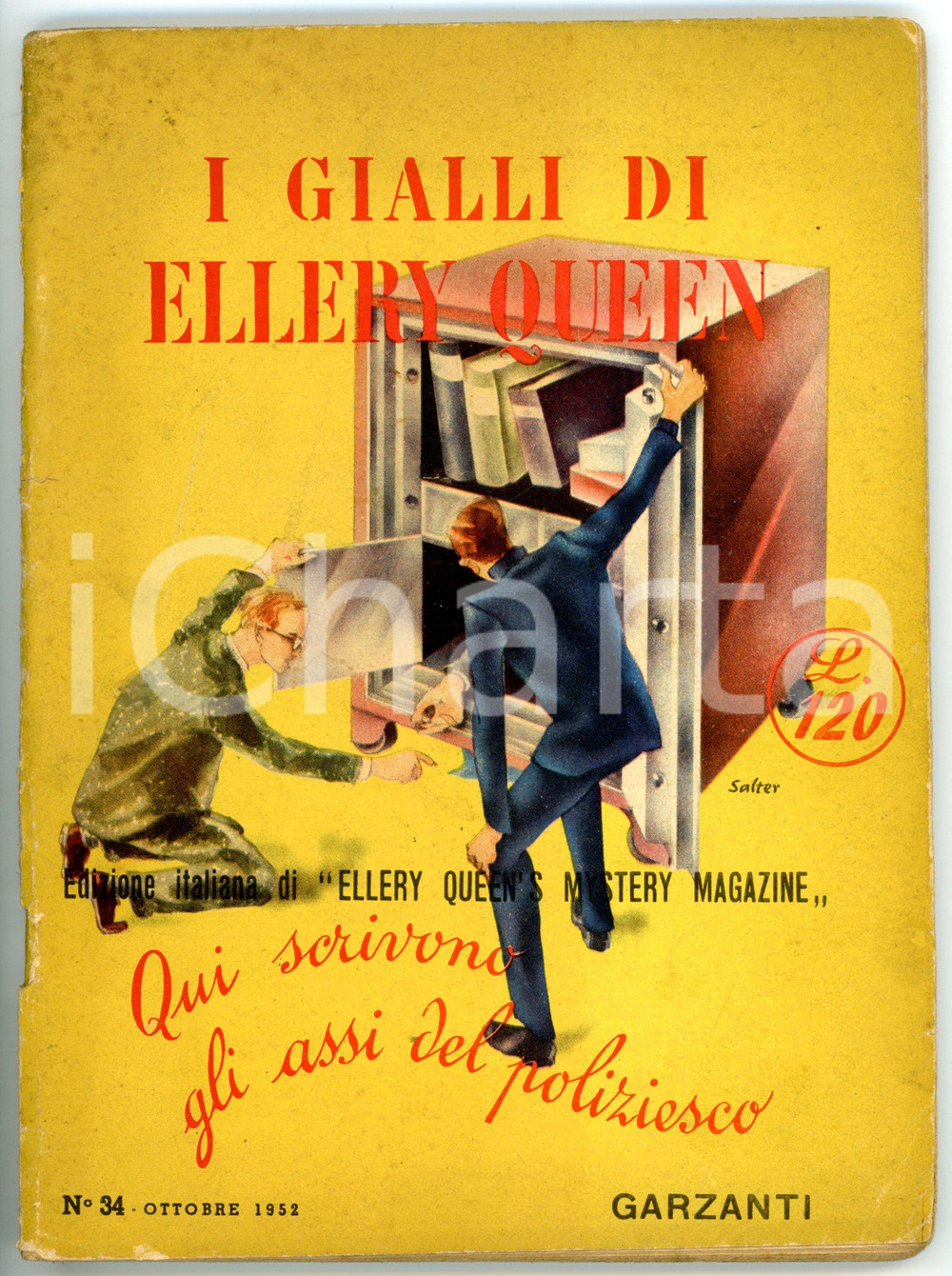 1952 I GIALLI DI ELLERY QUEEN La vecchia signora di Bayeux - NÂ° 34 *Ed. GARZANTI Rivista d'epoca. PAGINE: 96FORMATO: 14x19 cm CONDIZIONI: FAIR (macchie in copertina; abrasioni al dorso)    originale e autentica 1