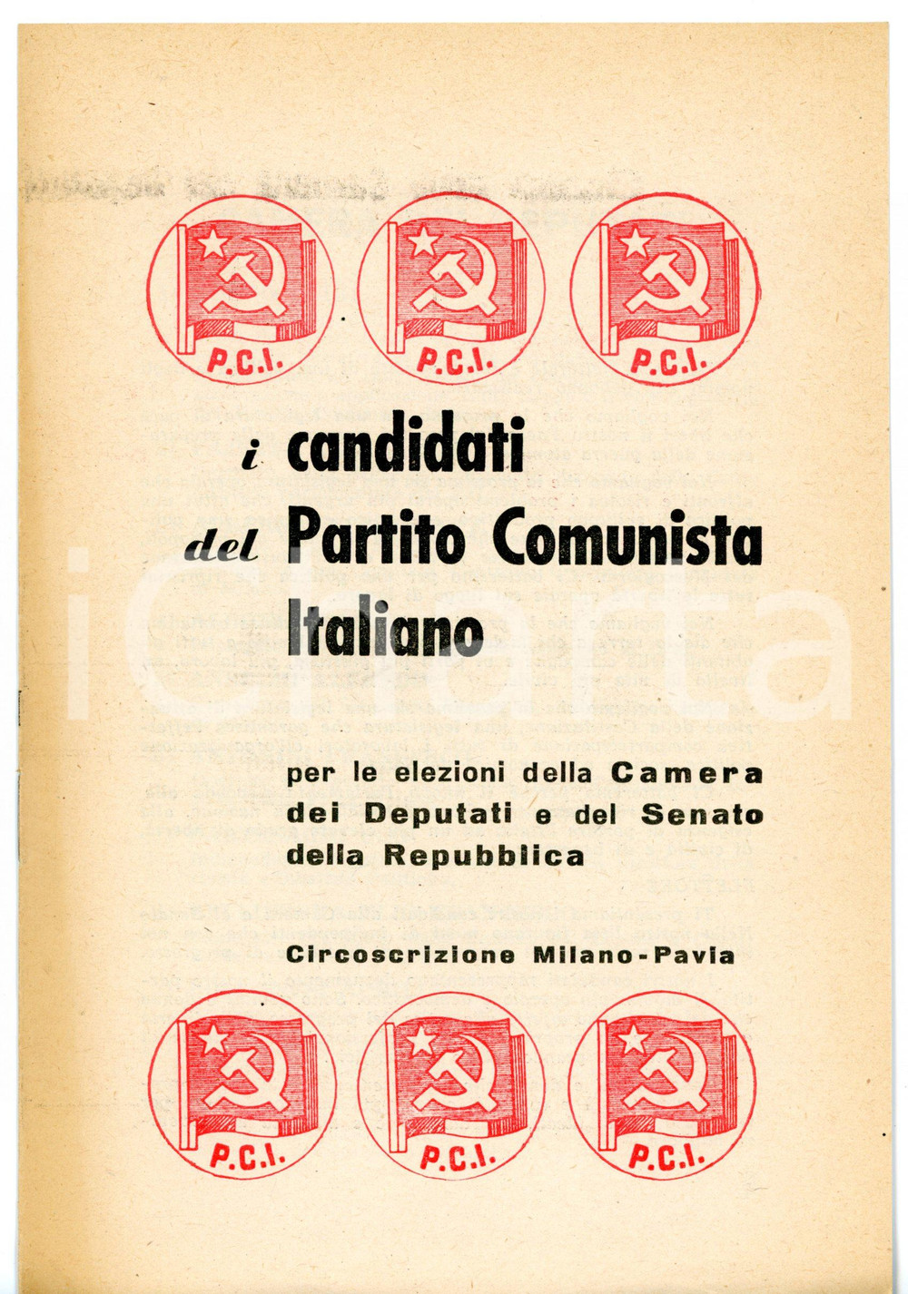 Libro, pubblicazione d epoca 1958 CIRCOSCRIZIONE MILANOPAVIA PCI Lista dei candidati elezioni alla Camera 1